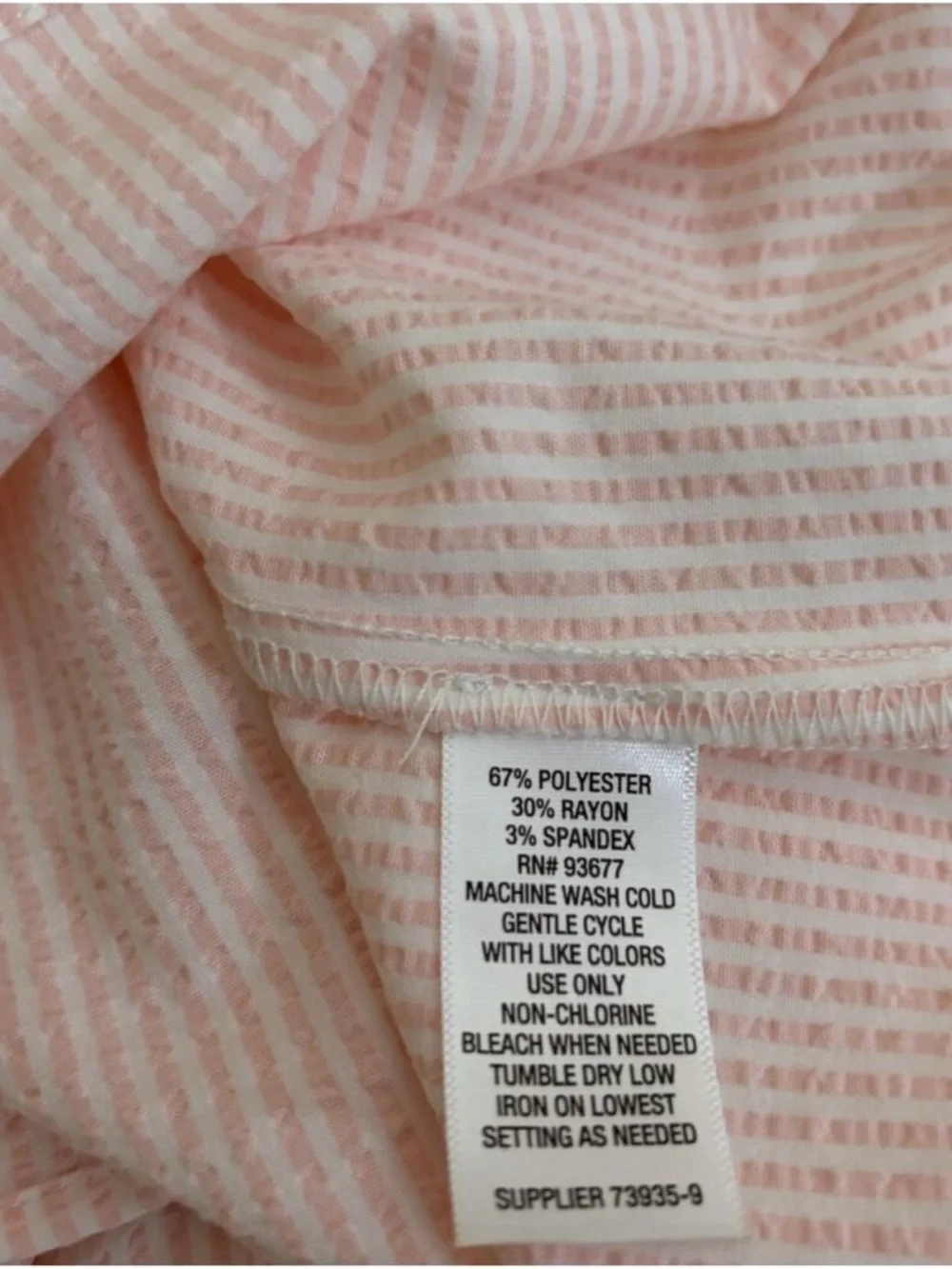 Liz Claiborne Blouse Women's Large Pink Striped Seersucker Long Sleeve Top Sheer - Picture 7 of 8